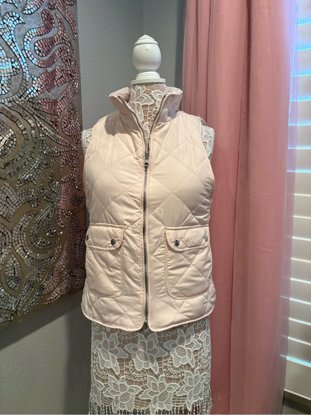Quilted Light Pink Reversible Puffer Vest
